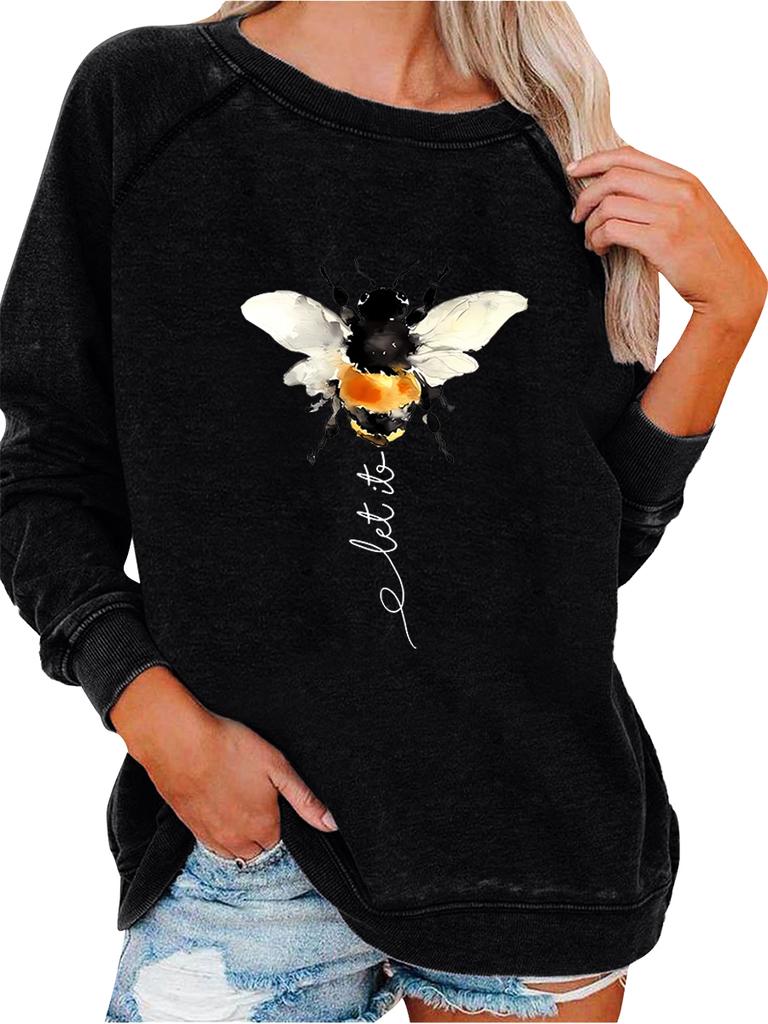 Women's Pullover Sweatshirt Oversized Sweatshirt Women's Spring/Fall Fashion Bee Print Top