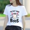 Halloween Red Wine BOO Printed Tshirt Casual Short Sleeve Suitable for Four Seasons Fashion Versatile Womens Tshirt