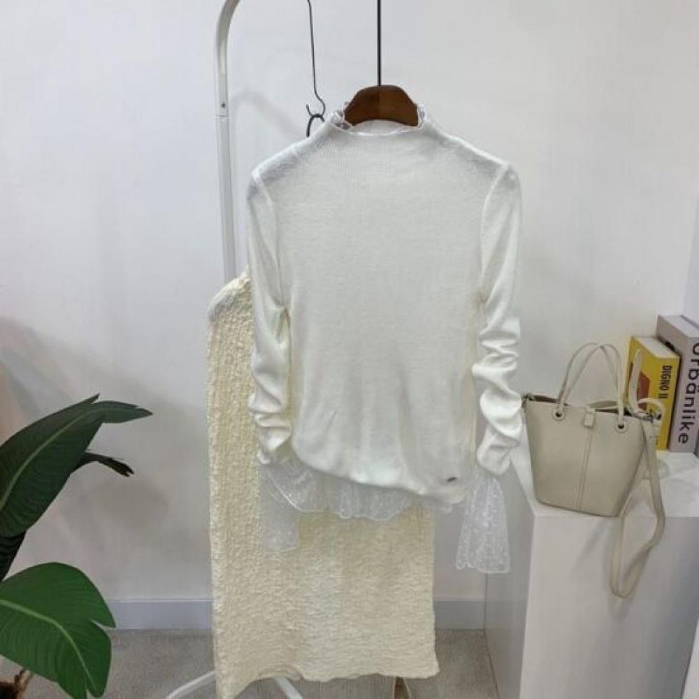 C S In The Room See Through Rib Pendant moCk neCk Long Sleeve Knit 4Color