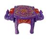 Two-Headed Wooden Elephant Stool  Blue Painted Mini Table