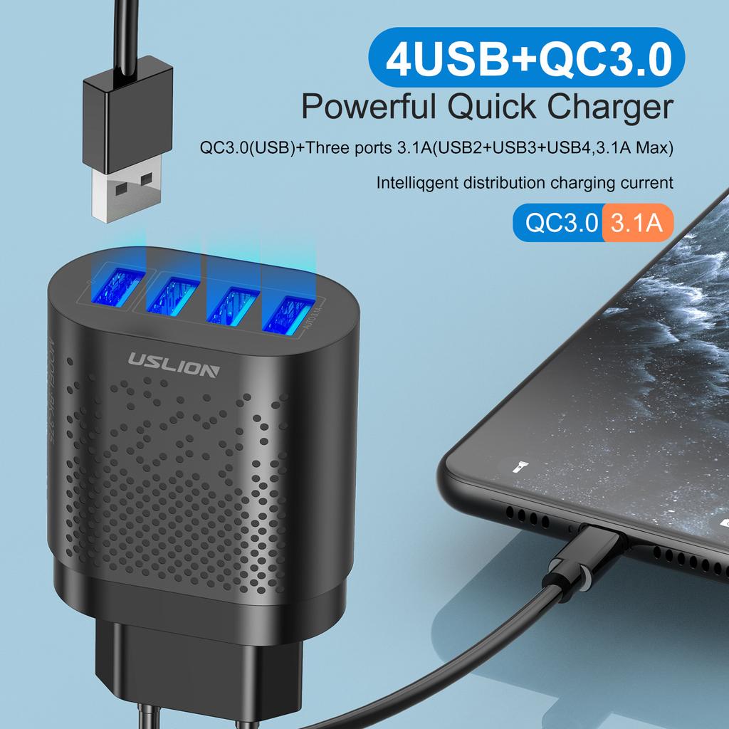 AB Fişi USB Şarj Cihazı 3A Hızlı Şarj 3.0 Cep Telefonu Şarj Cihazı iPhone 14 Samsung Xiaomi İçin 4 Port 48W Hızlı Duvar Şarj Cihazları