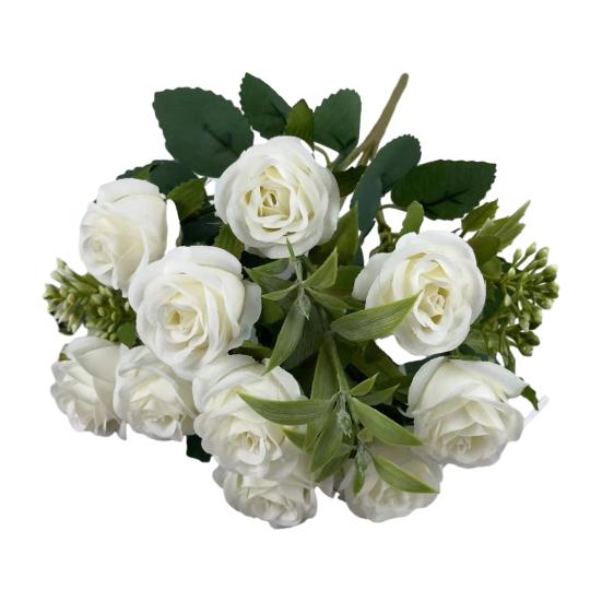 Artificial Rose Flower Multi-Heads Fake Rose Flower Bouquet with Stem for DIY Bridal Bouquet Wedding Party Table Centerpiece Home Decor