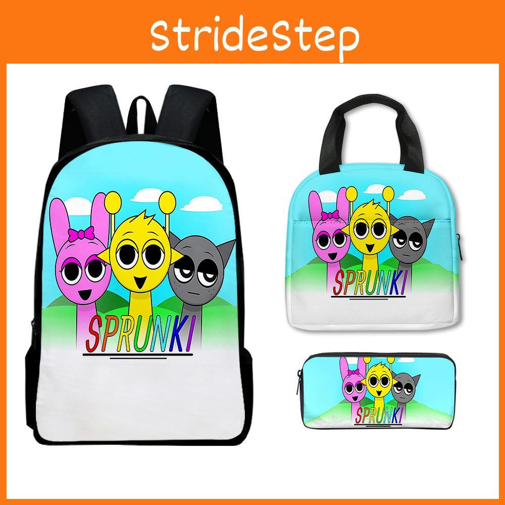 3d Game Sprunki Backpack With Waterproof Lunch Bag And Pencil Case School For