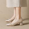 Woman High Heel Shoes Elegant Square Toe Butterfly Knot Slip on Pumps French Style Pleated Design Daily Versatile Dress Heels