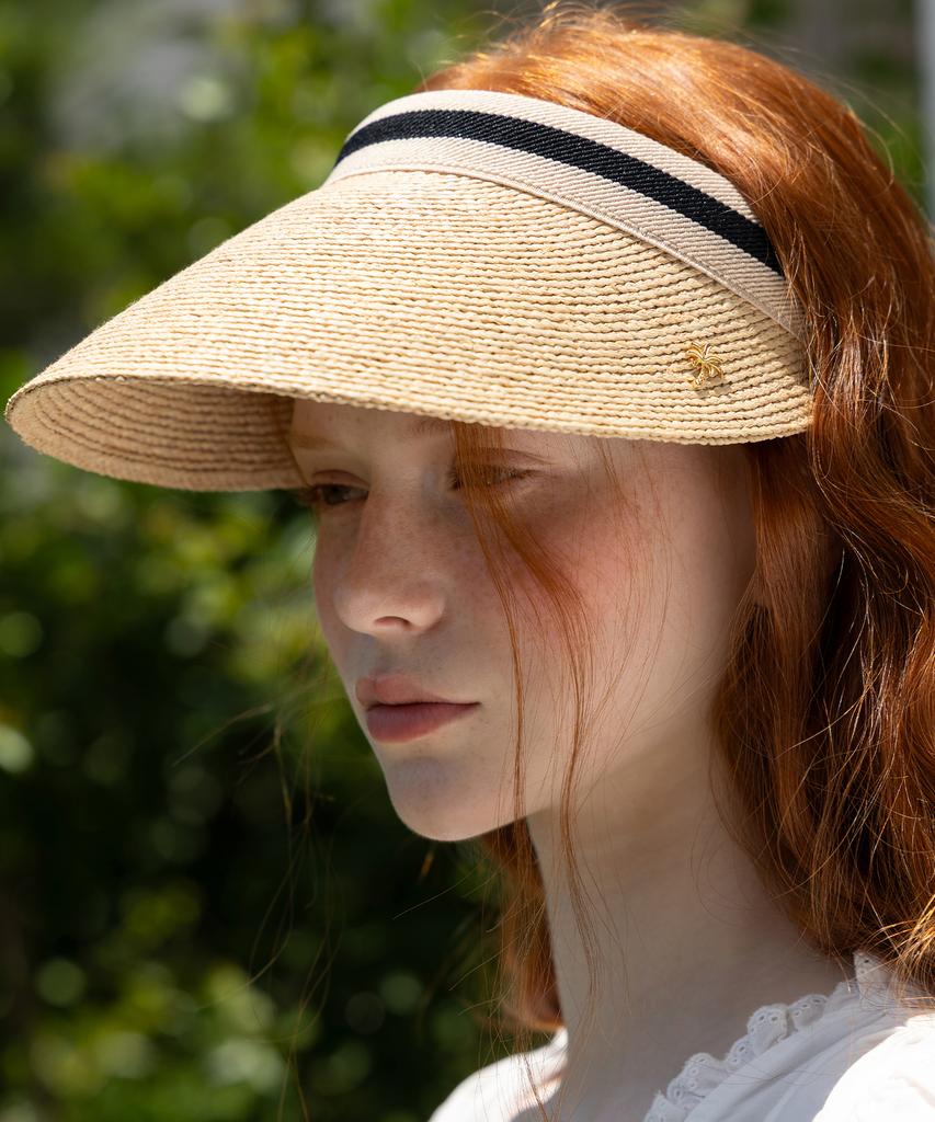 Tatiana Accent Trim Band Natural Raffia Sun Visor Ht8179