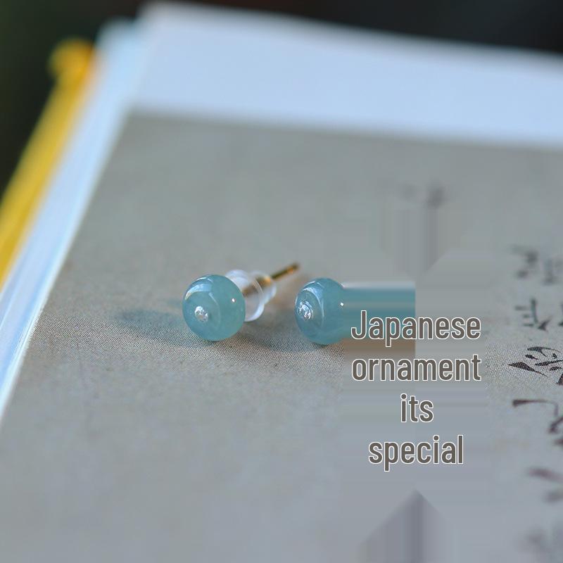 A-Grade Natural Jade Ice-Type Blue Water Stud Earrings with 14k Gold-Plated 925 Sterling Silver