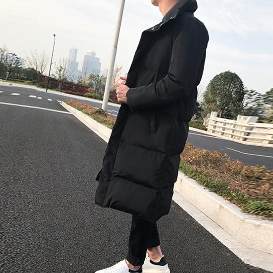 Men Jacket Hooded Solid Color Long Sleeve Coldproof Winter Thicken Cotton Padded