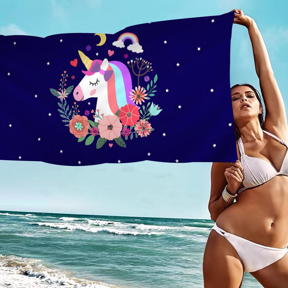 Cartoon Unicorn Animal Microfiber Beach Towel Absorbent Quick dry Soft Yoga Swimming Resort Mountain Climbing Towel