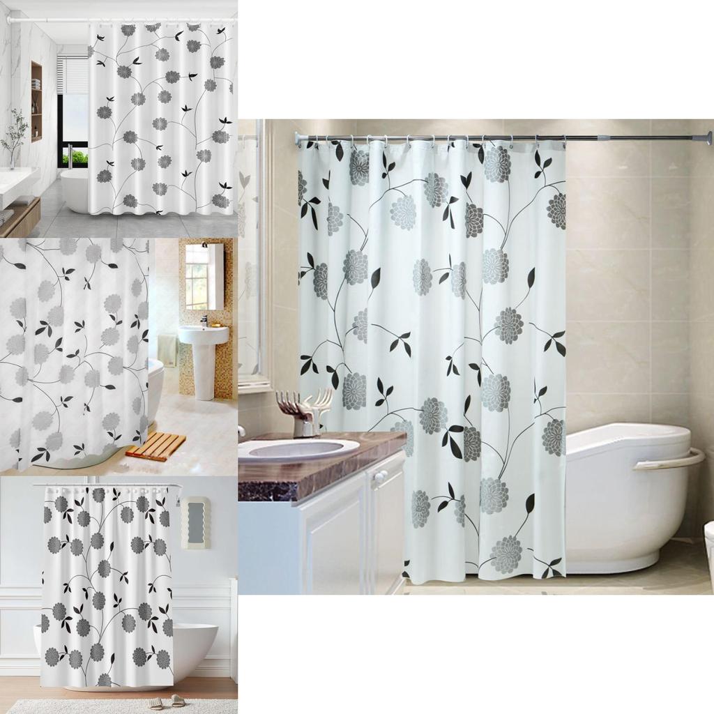 Modern Minimalist Peva Shower Curtain With Striking Black Peony Print For Bathroom Decor