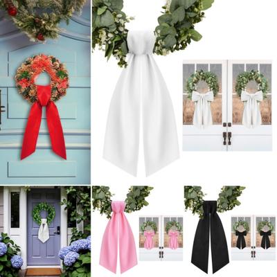 2 Pcs Wreath Sash for Front Door Blank Satin Wreath Sash Embroidery Monogram Plain Ribbon Accessories for Xmas Party Yard Doorway Indoor Outdoor Wall