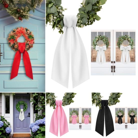 2 Pcs Wreath Sash for Front Door Blank Satin Wreath Sash Embroidery Monogram Plain Ribbon Accessories for Xmas Party Yard Doorway Wall Decor