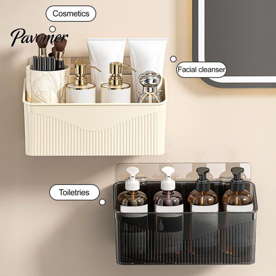 Bedroom Wall Shelf Wall-mounted Storage Rack, Transparent Plastic Space Saving Organizer Bin, Box Self Adhesive No Drill Container for Toiletries And