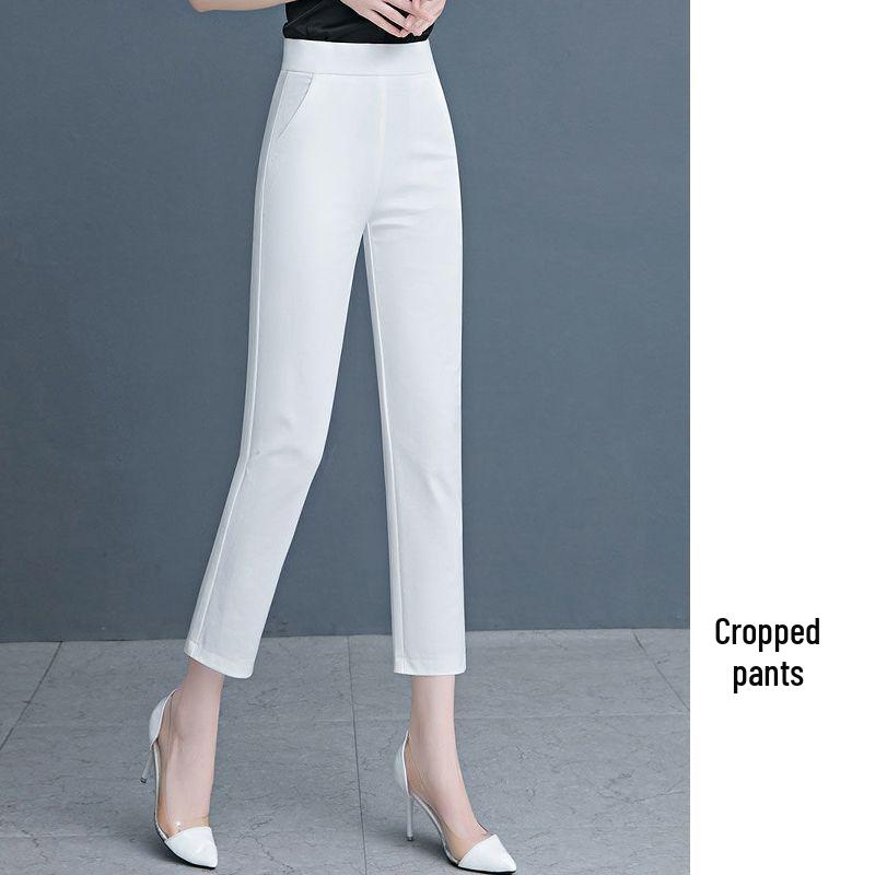 Women's High-Waisted Elastic Straight-Leg Cigarette Pants, Slimming & Versatile, Ideal for Spring/Autumn, Casual Mom's Trousers, New 2025