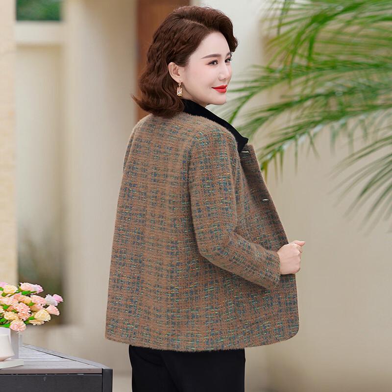 Women's Plaid Button-Down Jacket for Middle-Aged Mothers