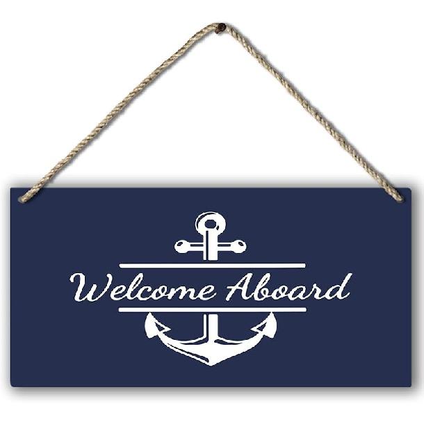 Welcome To Our Lake House Farmhouse Printed Wood Plaque Sign Wall Hanging,Rustic Hanging Wall Signs for Lake House Summer Home Decor 12 X 6 Inches