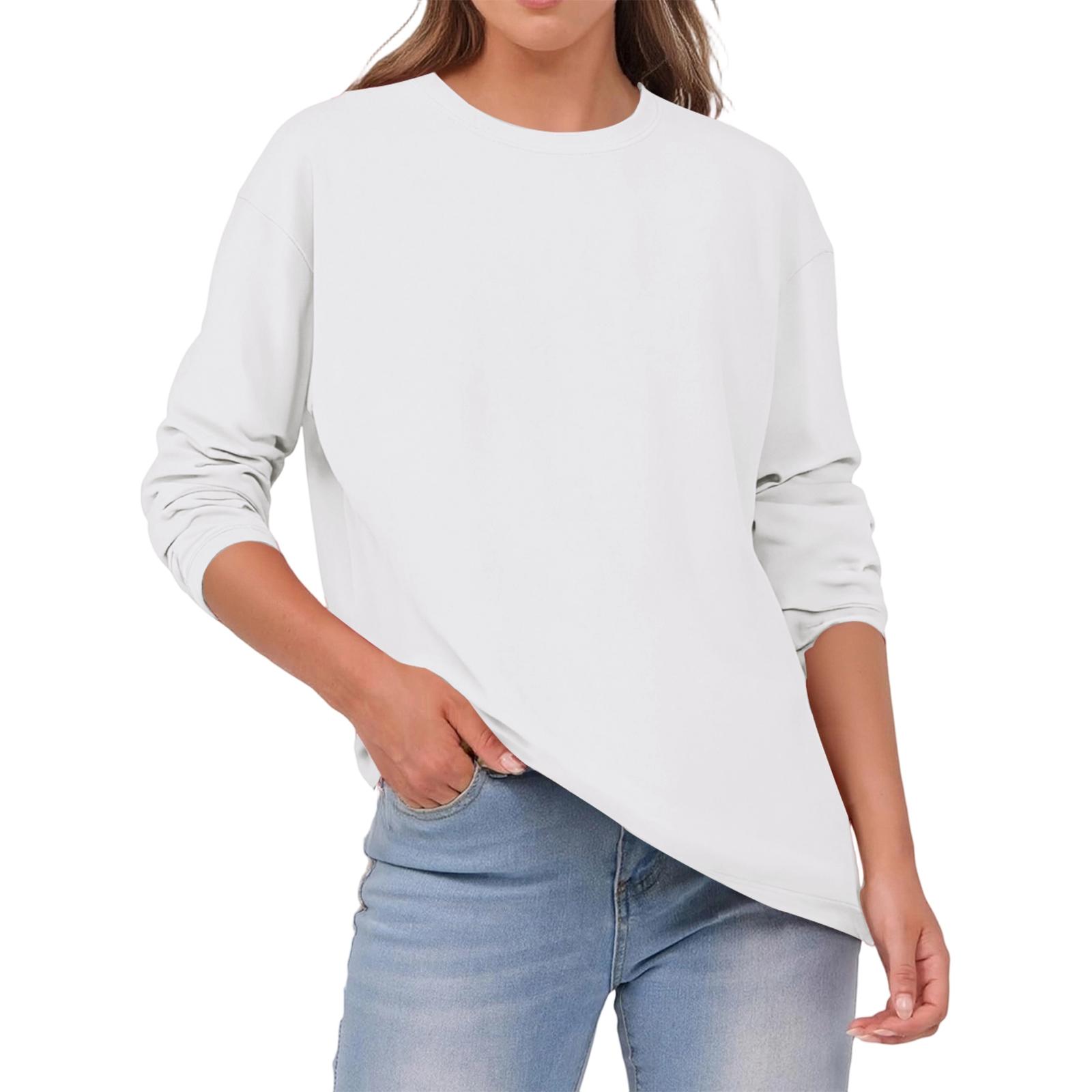 

Женский модный повседневный топ с круглым вырезом, однотонный, с длинными рукавами L