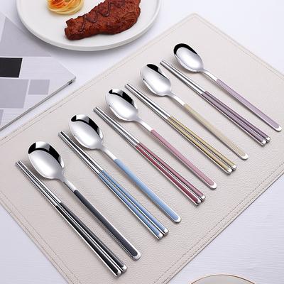 Set 304 Stainless Steel Tableware Set Spoons Chopsticks Dinnerware Set Utensils Kitchen Dinner Set Tableware Set Korean Cutlery