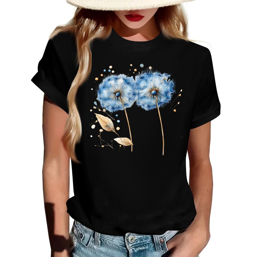 Damen Modisches Rundhals Casual Retro Print Kurzarm T-Shirt Top