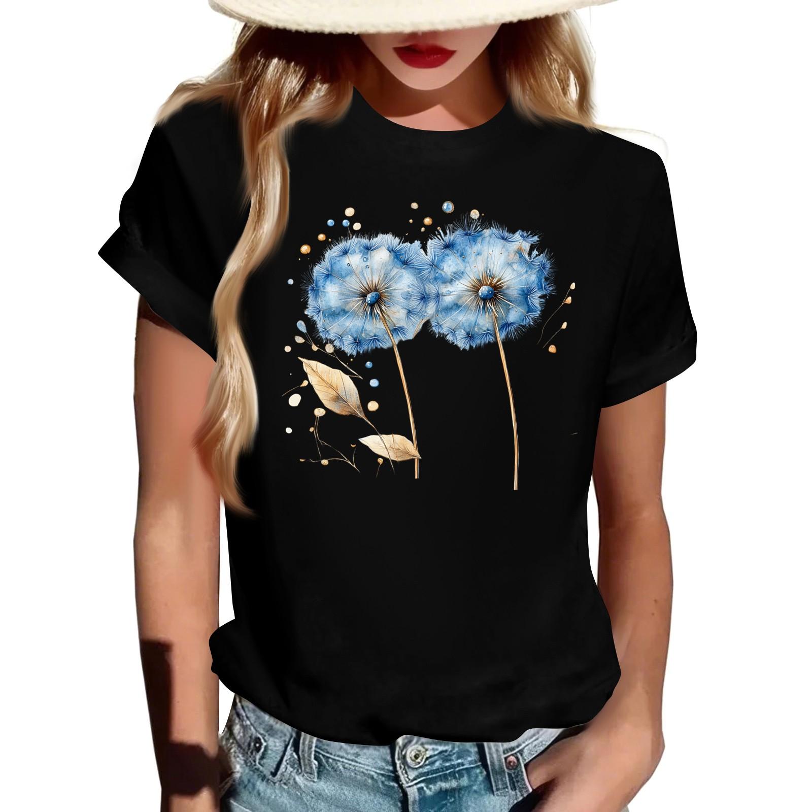 

Женская модная футболка с круглым вырезом, повседневная, с ретро-принтом, с короткими рукавами L чёрный