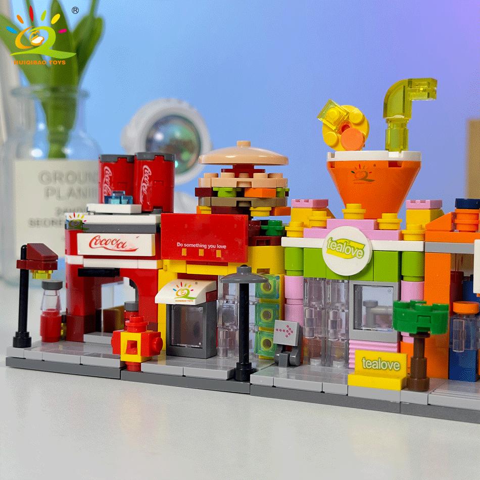 Non-Toxic Moc City Street View Mini Building Blocks Diy City Commercial Street Coffee Shop Puzzle Toys Home Ornaments Decoration