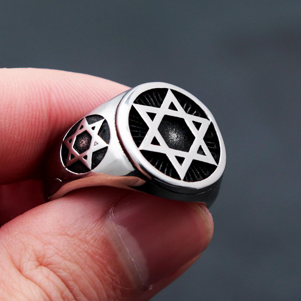 Punk Star Of David Ring Stainless Steel Vintage Silver Hexagram Biker Jewelry For Men Fashion Amulet
