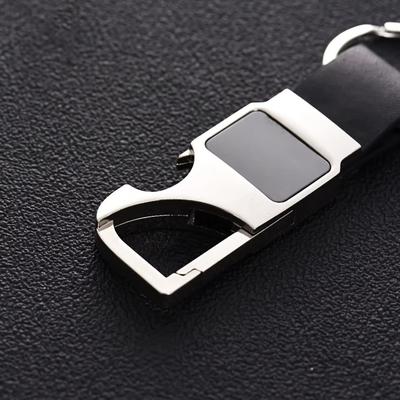 Custom Laser Logo Name Keychain Luxury Creative Car Moto Key Chain Ring Men Business Metal Genuine Leather Keyring Gift