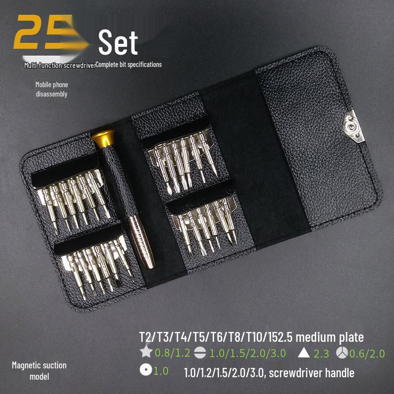 25-in-1 Multi-Purpose Screwdriver Set with Leather Case for Electronics Repair
