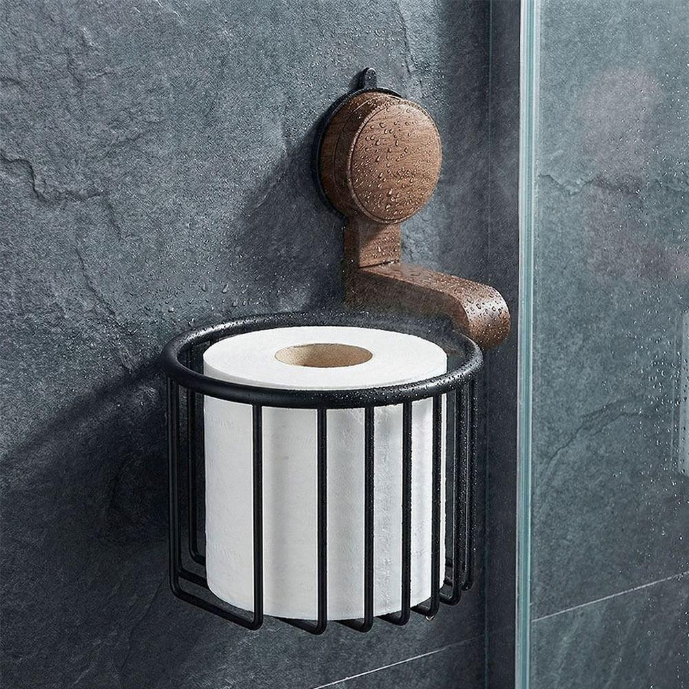 Suction Cup Bathroom Paper Holder Non Perforated Toilet Tissue Basket Soap Holder