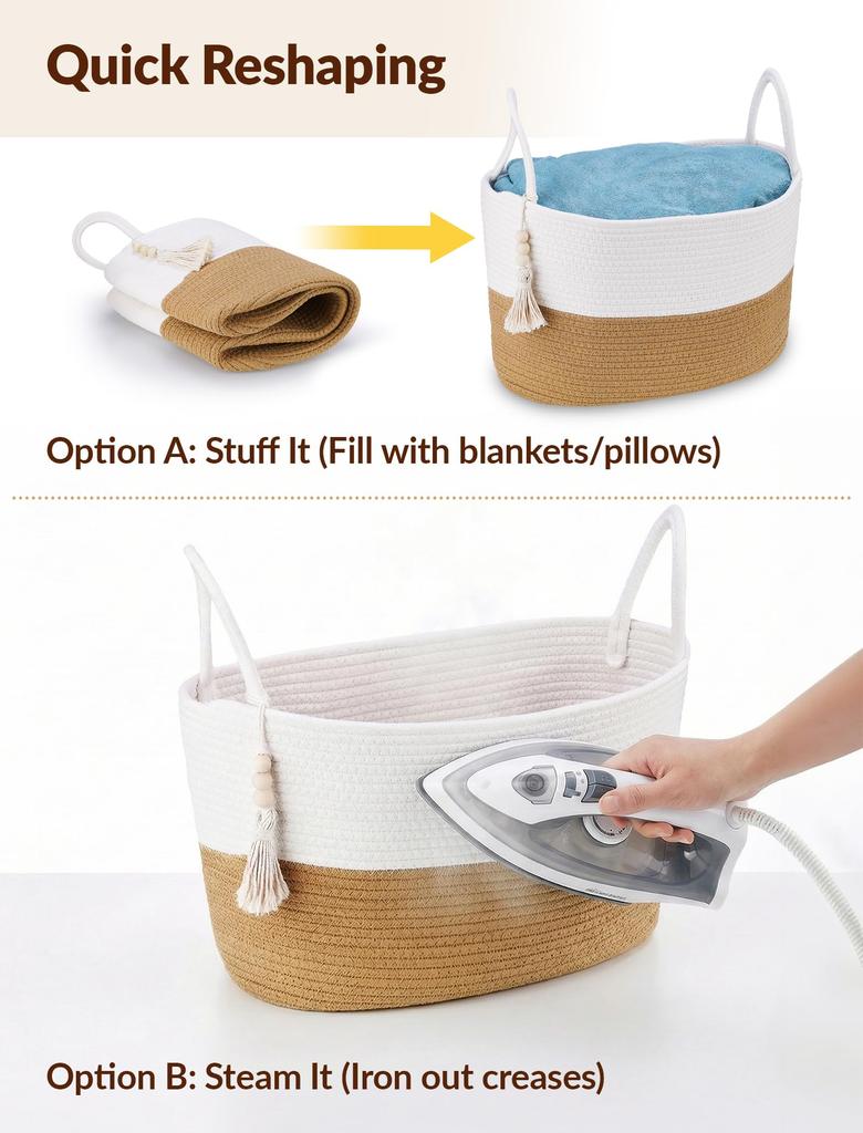 NiHome Cotton Rope Toilet Paper Storage Basket, Holds 6 Rolls