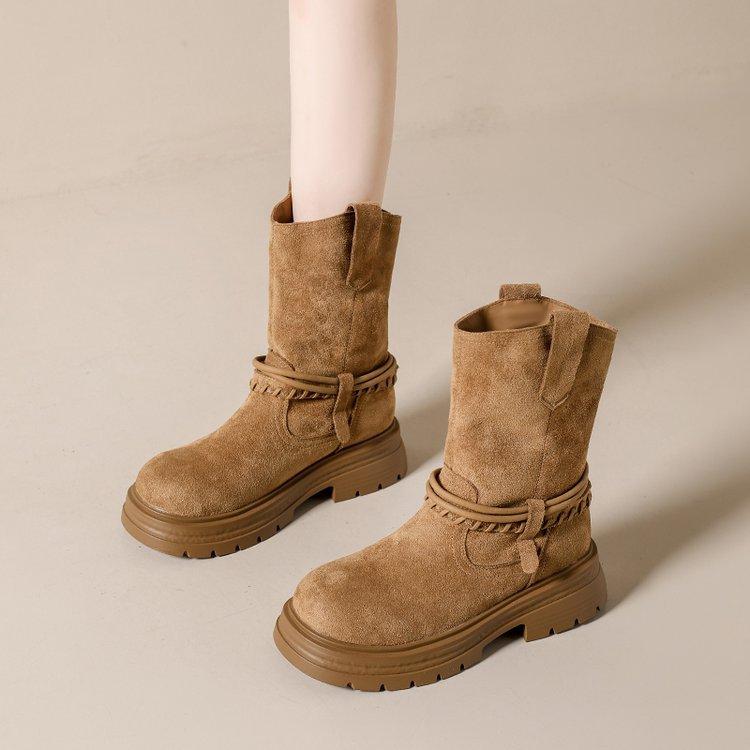 Platform Martin boots women's short boots 2025 autumn and winter new retro British style thick heel medium boots Maillard stacking boots