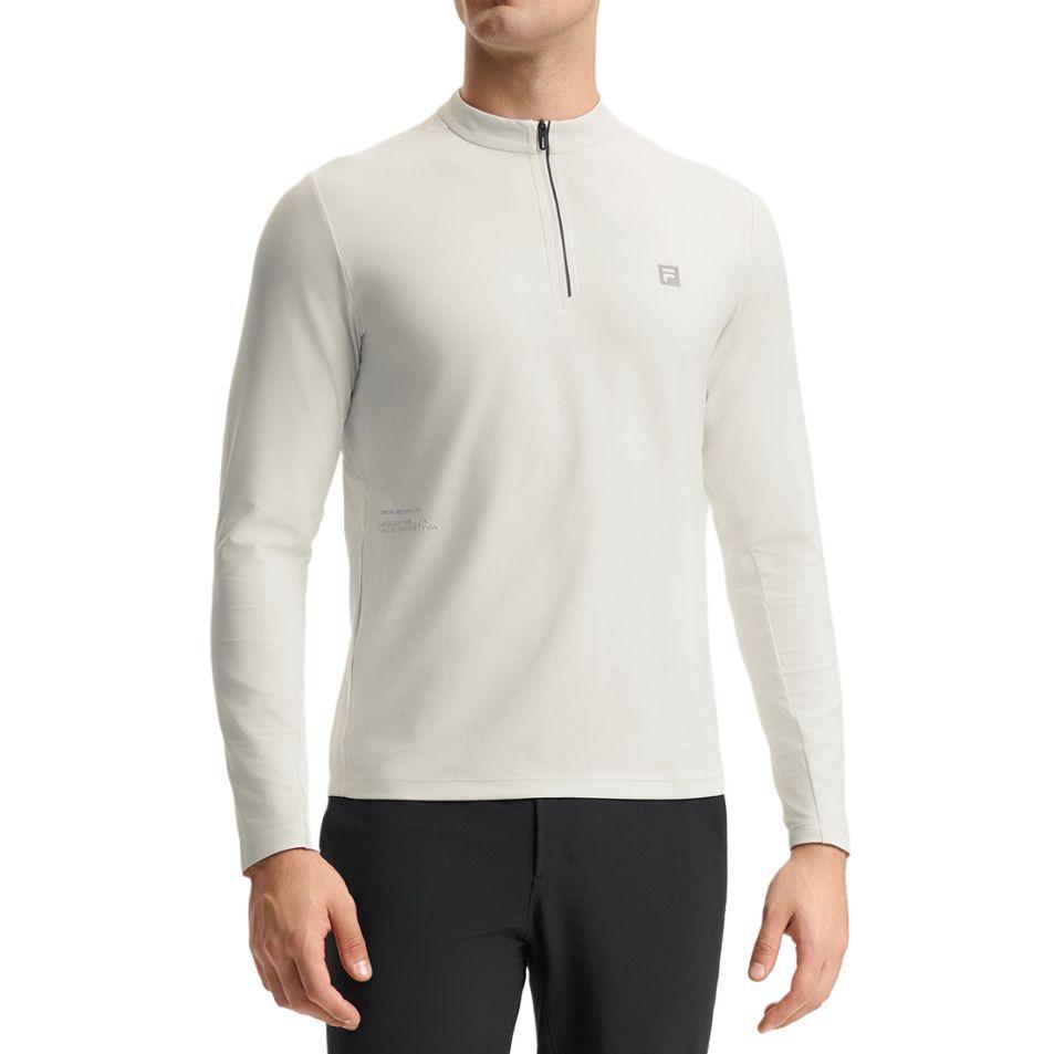 Fila Fitness Series Casual Stand Collar Half-Zip Long Sleeve T-Shirt Men Tops Starlight-White A11M511207FWT