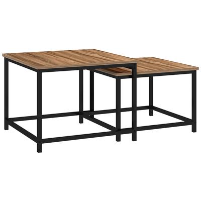 Nesting Table Set of 2 Side Tables, Industrial Design, Black Steel Frame, Tabletop In Wood Look