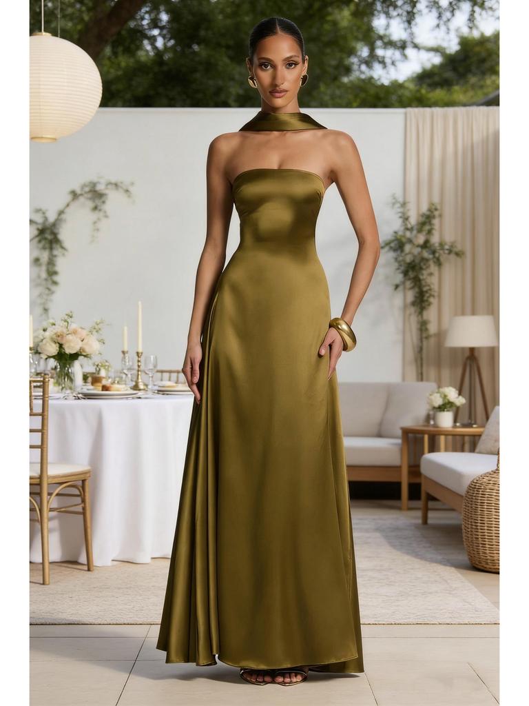 2026 European & American Women's Sexy Bodycon Backless Strapless Cinched Waist Evening Gown