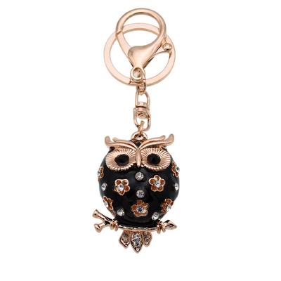 Enamel Flower Owl Keychain for Women HandBag Purse Bag Pendant Key Chain Ring Jewelry