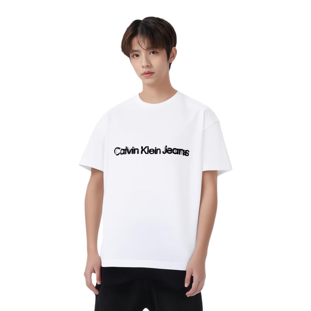 Calvin Klein Letter Pattern Loose Fit Crew Neck Short Sleeve T-Shirt Men Tops White J323251YAF