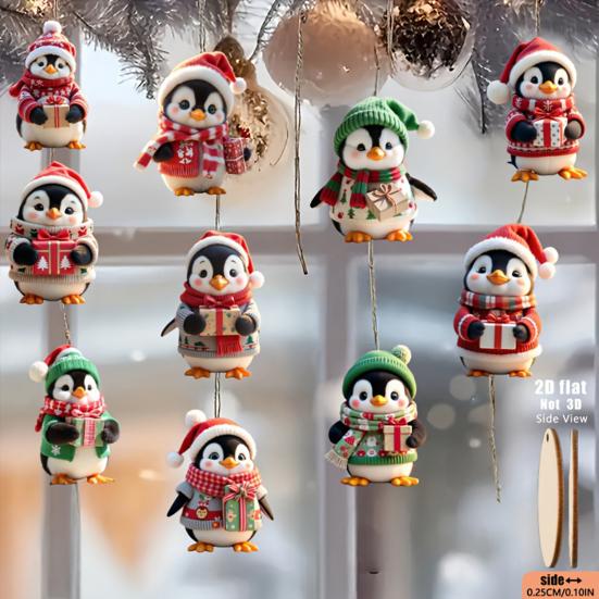 Yousheng Wooden Christmas Ornament 2D Santa Claus On Hot Air Balloon/Riding Bicycle/Penguin/Elf Hanging Ornaments for Xmas Tree Holiday Party Decor