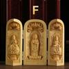 1 Stück Exquisite Buchsbaum-Schnitzerei Guanyin Buddha Statue Westliche Drei Heilige Holzschnitzkunst Handwerk Heimdekoration