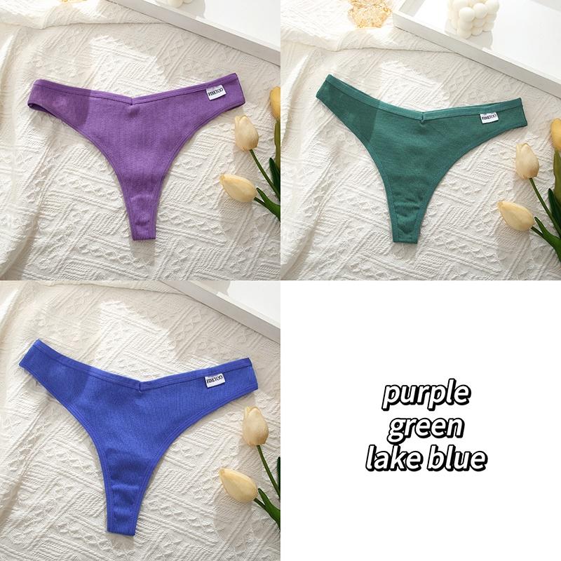 3PCS/Set Cotton Thong G-string T-back Panty Women's Underwear Sexy Panty Female Low Waist Underpants Thongs Solid Color Lingerie