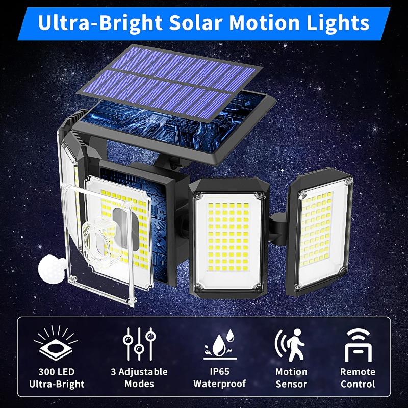 Solar Lights for Outdoor Use with Motion Sensor, 300 LEDs Super Bright with Remote, 3 Modes IP65 Waterproof for Garden