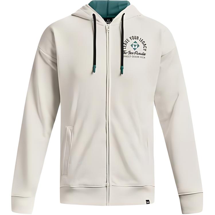 Under Armour Letter Pattern Printed Zip-Up Hoodie Men Ivory 1377436-130 XXL
