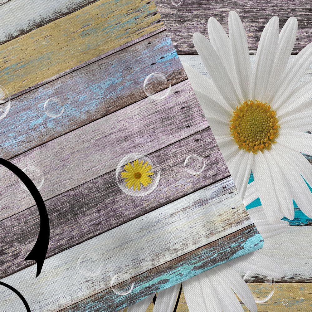Daisy Shower Curtain Set - Rustic Farmhouse Floral With White/Yellow Blooms, Spring Botanical Bath Decor, Multi-Size Options