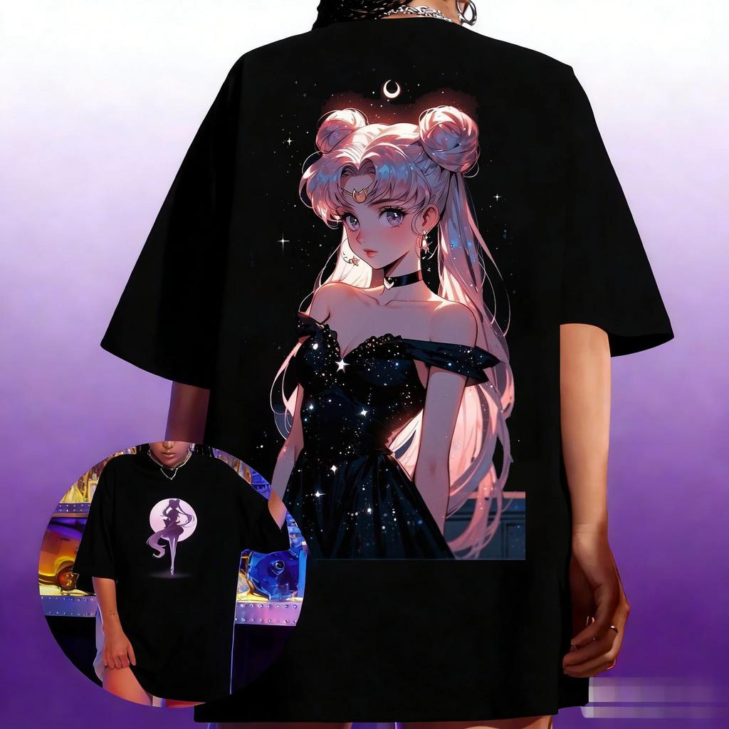 Anime Sailor Moon Womens Harajuku Summer Tshirt 2026 New Oversized Retro Streetwear Casual Loose Unisex Short Sleeve Unisex Tops