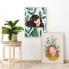 Boho Fashion Girl Flowers Leaves Illustration Wall Art Canvas Painting Nordic Poster And Prints Pictures For Living Room Decor