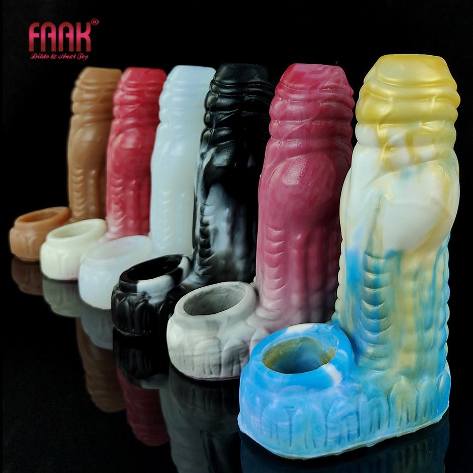 FAAK Hund Knoten Penis Sleeve Extender Silikon Dildo Vergrößerung Fantasy Sex Spielzeug für Männer Verzögerung Ejakulation Intime Sex Shop