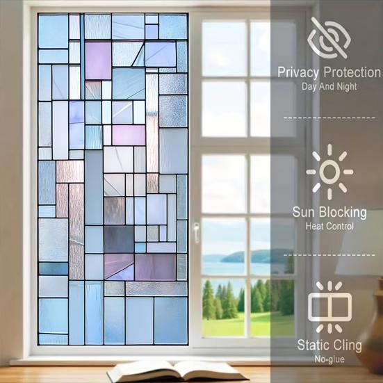 Static Glass Sticker Glue-Free Installation Electrostatic Window Film No Residue Waterproof Sunproof Privacy Film Day & Night Privacy Protection &