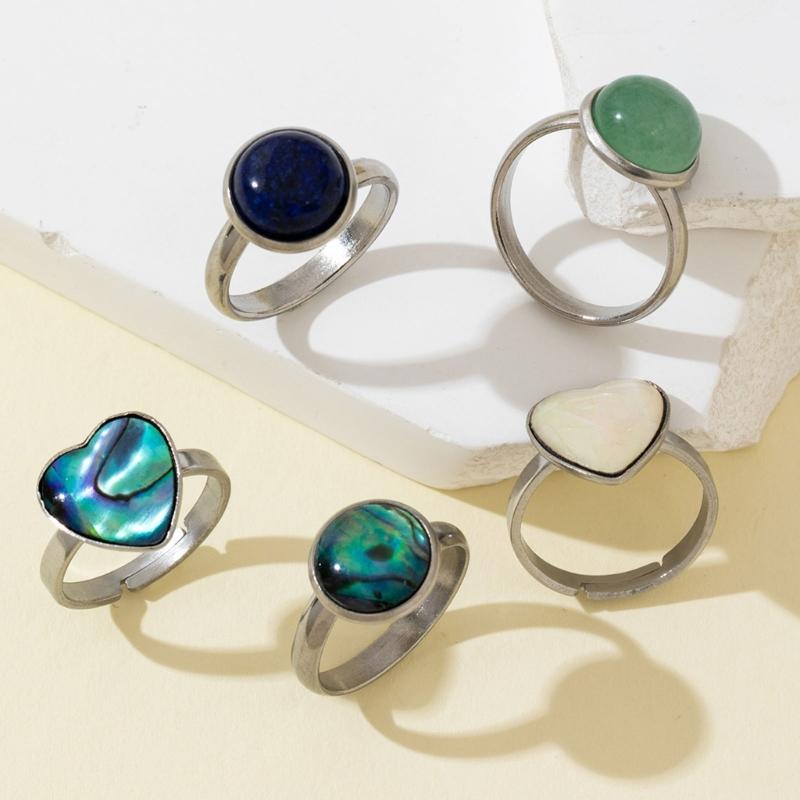 Stylish Adjustable Ring With Real Shell Inlay Sturdy Alloy Band Finger Accessory Perfect For Daily Wear And Gifts