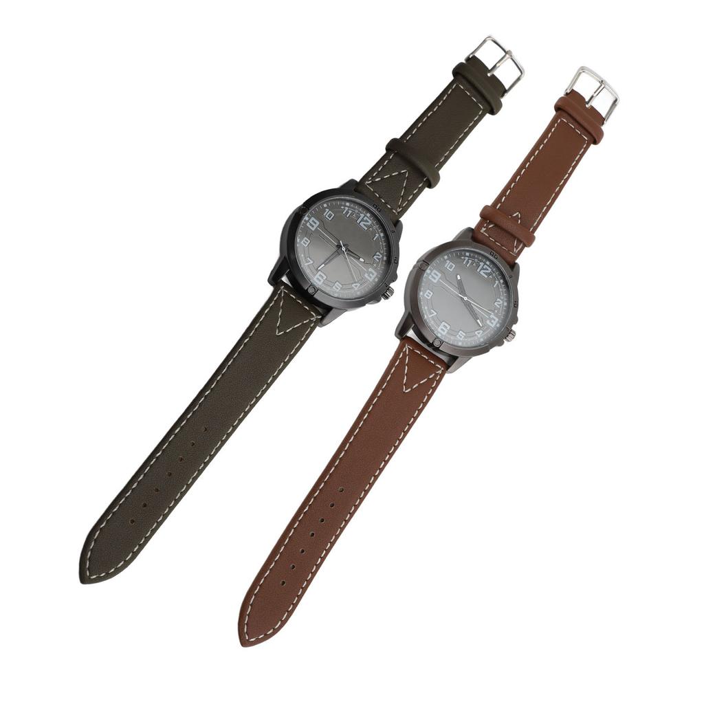 Men Quartz Watch Round Large Dial PU Leather Strap Retro Wristwatch for Daily Life Sports Business P