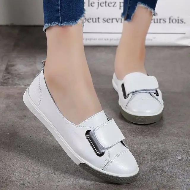 Women Loafers Flats Lady Slip on White Split Leather Moccasins Casual Female Shoes