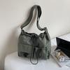 Korean Version of The Small Fresh Drawstring Bucket Bag Lady Solid Color Texture Nylon Shopping Bag Cute One-shoulder Messenger Bag