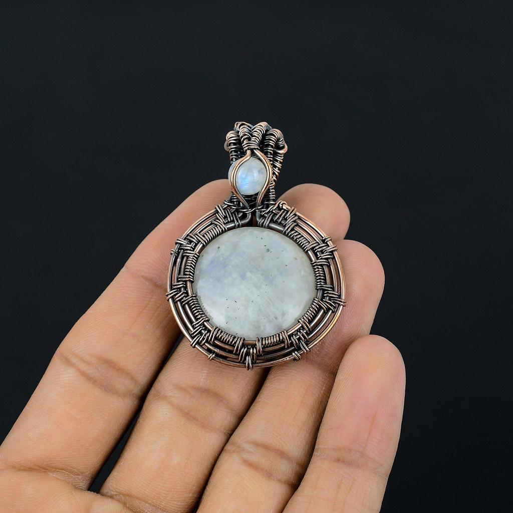Moonstone 999 Copper Wire Wrapped Pendant, Handmade Gemstone Pendant, Gift For Mom Antique Jewelry